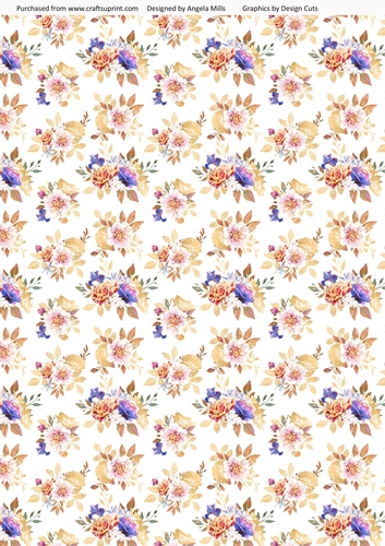 A4 Paper Fairy Garden 10 Peach/Violet Floral on White Background