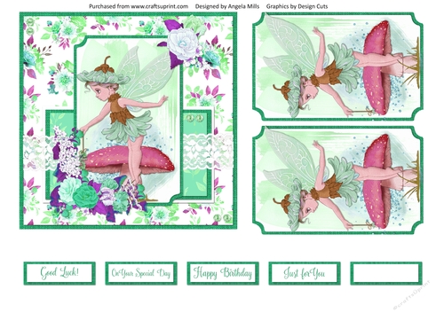 6 x 6 Card Front Fairy Garden 11 with Toppers and Sentiments, Mint Green