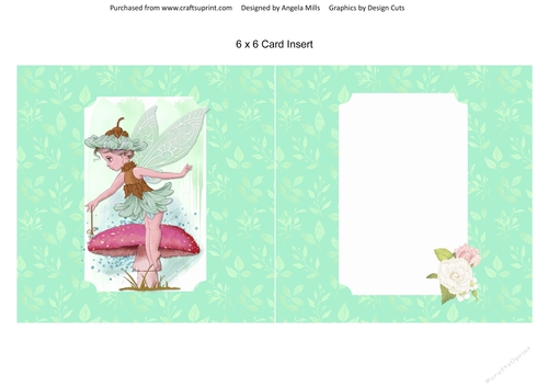 6 x 6 Card Insert Fairy Garden 11 on Mint Green Leaf Background, Blank