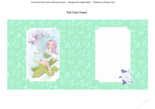 5 x 5 Card Insert Fairy Garden 13 on Aqua/Mint Green Background, Blank