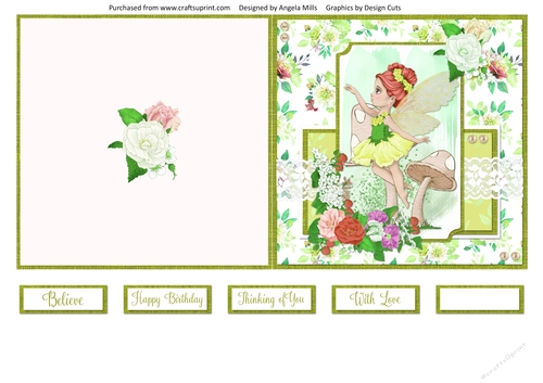 5 x 5 Quick Cut & Fold Card Fairy Garden 16 with Sentiments, Lime Green/Orange