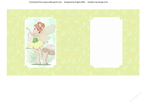 6 x 6 Card Insert Fairy Garden 16 on Light Green Leaves Background, Blank