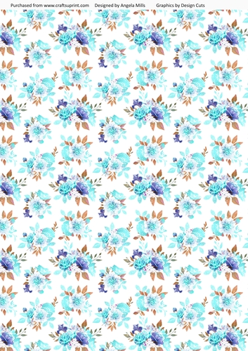 A4 Paper Fairy Garden 14 Turquoise/Lavender Watercolour Floral on White Background