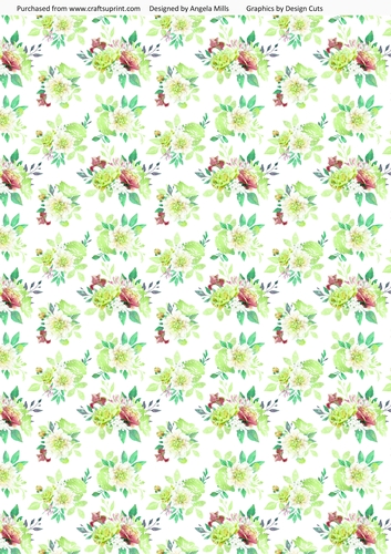 A4 Paper Fairy Garden 16 Lime Green Watercolour Floral on White Background