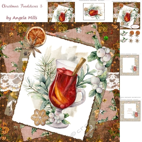 Christmas Traditions 3 Mulled Wine/Snowberries 7 x 7 Card Mini Kit, 5 Sheets