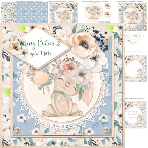 Spring Cuties 2 Floral Bunny 7x7 Card, 7 Sheets, Blue/Cream