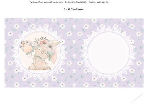 Spring Cuties 8 Floral Bunny 6x6 Card Insert, Lilac/White, Blank