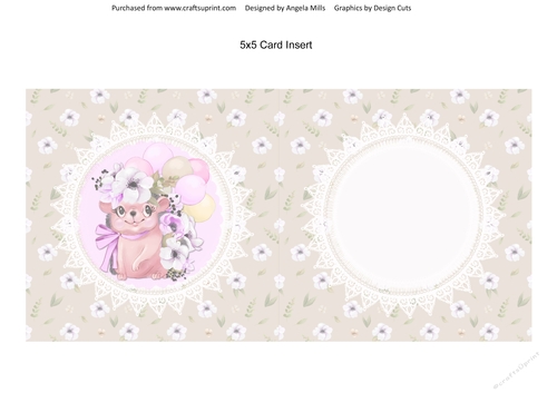 Spring Cuties 12 Floral Hedgehog 5x5 Card Insert, Lilac/Fawn, Blank