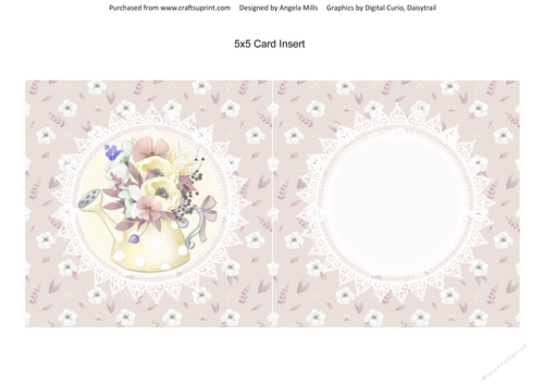 Spring Cuties 15 Floral Watering Can 5x5 Insert, Fawn/White Floral Background, Blank