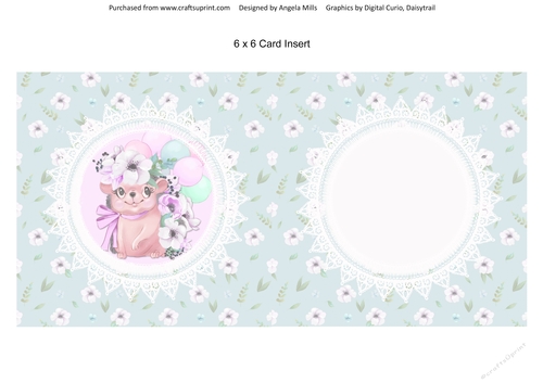 Spring Cuties 11 Floral Hedgehog 6 x 6 Card Insert with Blue/White Floral Background, Blank