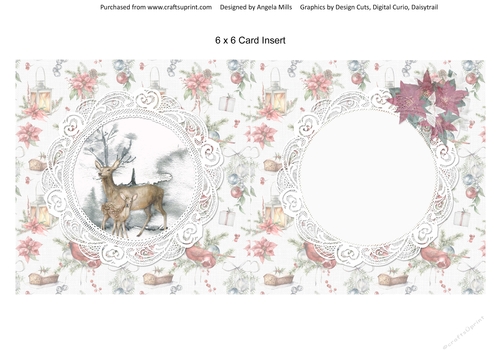 Christmas Scenes 6 Snowy Doe & Faun 6 x 6 Card Insert, Blank