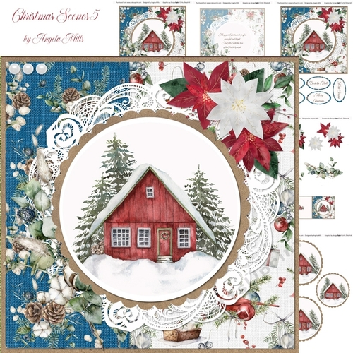 Christmas Scenes 5 Snowy Cottage 7 x 7 Card Mini Kit, 6 sheets