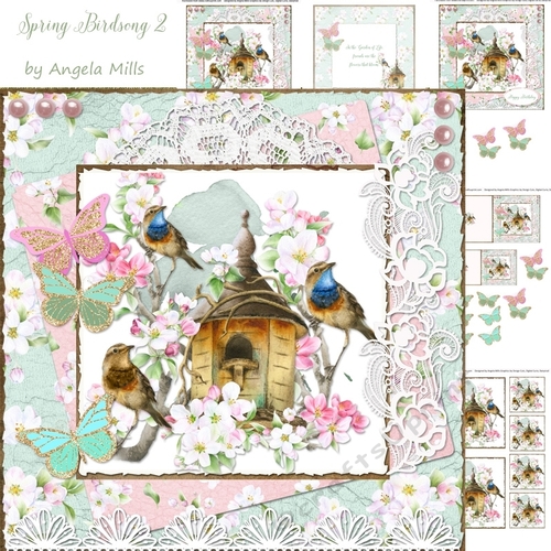 Spring Birdsong 2 7 x 7 Card Mini Kit, 6 Sheets, Pink/Green
