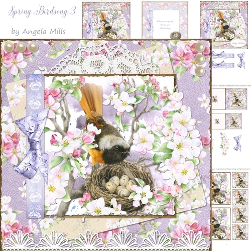 Spring Birdsong 3 7 x 7 Card Mini Kit. 6 Sheets, Lilac/Yellow