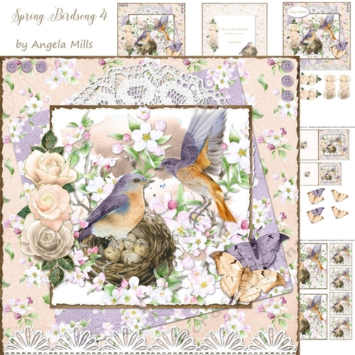 Spring Birdsong 4 7 x 7 Card Mini Kit. 6 Sheets, Violet/Cream1.