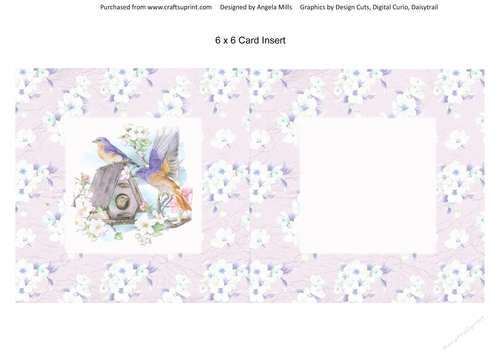 Spring Birdsong 5 6x6 Card Insert, Lilac/White Floral Background