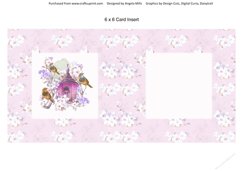 Spring Birdsong 8 6 x 6 Card Insert with Pink/White Blossom Background