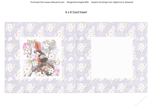 Spring Birdsong 11 6 x 6 Card Insert with Lilac/White Floral Background