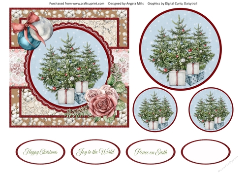 Shabby Chic Christmas 5/Christmas Trees 6 x 6 Card Front with Toppers and Sentiments