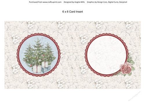 Shabby Chic Christmas 5/Christmas Trees 6 x 6 Card insert, Ivory Floral Background