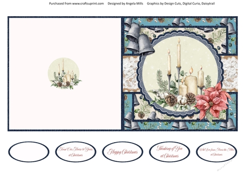 Shabby Chic Christmas 9/Christmas Candles 5 x 5 Cut & Fold Card with Sentiments