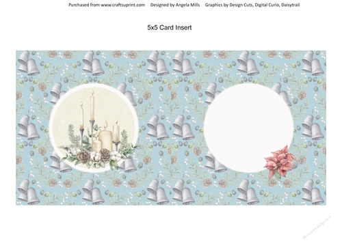 Shabby Chic Christmas 9/Christmas Candles 5 x 5 Card Insert, Teal Bells Background