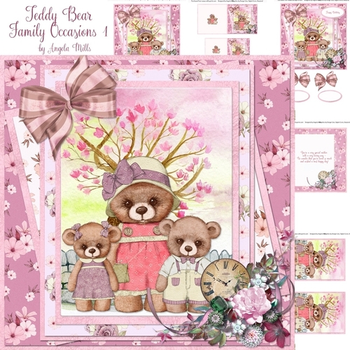 Teddy Bear Family Occasions 1: Female Birthday & Mothers Day 7x7 Mini Kit, Pink/Lilac