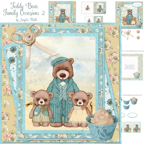 Teddy Bear Family Occasions 2: Male Birthday & Fathers Day 7x7 Mini Kit, Blue/Yellow