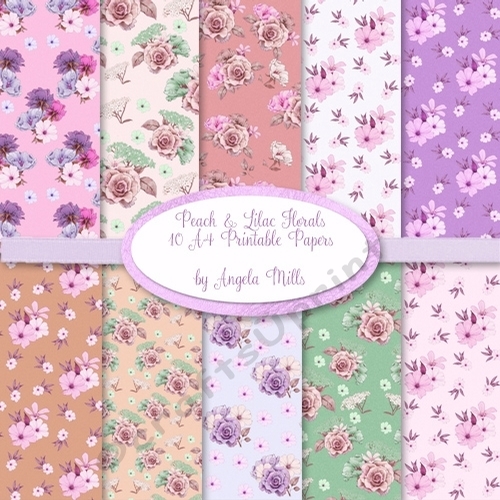 A4 Floral Roses & Blossoms Background Paper Kit, 10 Printable Papers Pink/Peach/Lilac/Cream/Green