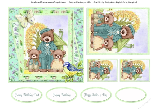 Teddy Bear Family Occasions 8: Dad 6x6 Card Front with Toppers and Sentiments, Teal/Aqua/Green