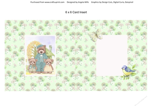 Teddy Bear Family Occasions 8: Dad 6 x 6 Card Insert, Green Floral Background