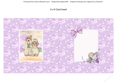 Teddy Bear Family Occasions 11: Anniversary 6 x 6 Card Insert, Green Floral Background
