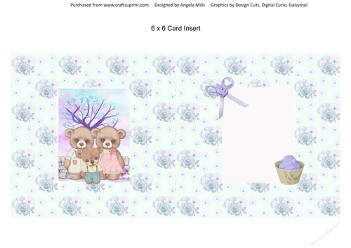 Teddy Bear Family Occasions 14: Birthday 6 x 6 Card Insert, Green Floral Background
