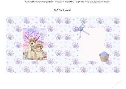 Teddy Bear Family Occasions 12: Anniversary 5 x 5 Card Insert, Lilac Floral Background