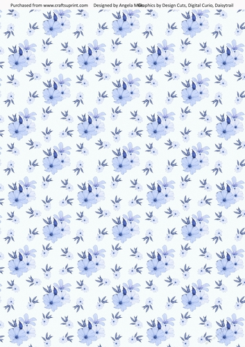 A4 Paper, Blue Blossoms pn Pale Blue Background