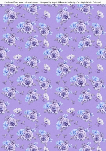 A4 Paper, Lilac/Blue Roses on Lilac Background