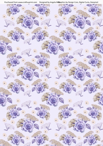 A4 Paper, Lilac/Fawn Roses on Pale Lilac Background