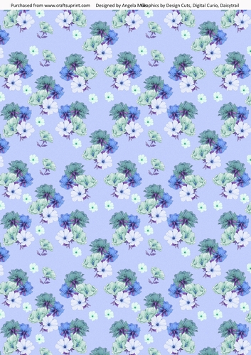 A4 Paper, Teal/Blue/White Flowers on Blue Background