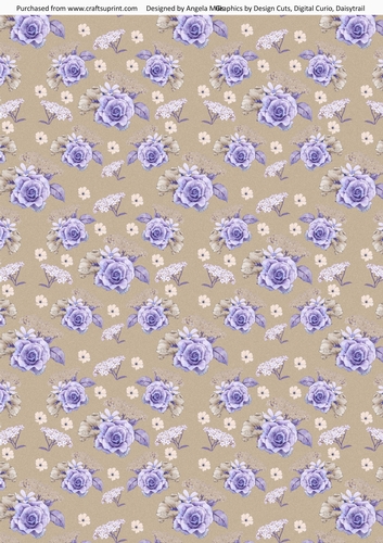 A4 Paper, Lilac Roses on Fawn Background
