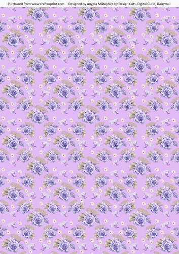 A4 Paper, Lavender/Fawn Roses on Lilac Background