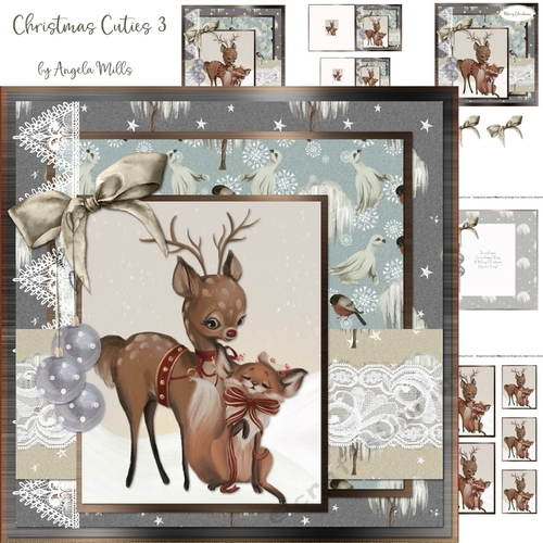 Christmas Cuties 3: Reindeer & Fox 7 x 7 Card Mini-Kit, 6 Sheets