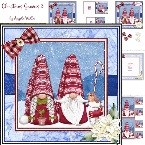 Christmas Gnomes 3: Walking Gnome With You 7 x 7 Decoupage Card Mini-Kit with Sentiments, Blue/Red