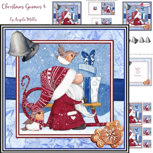 Christmas Gnomes 4: Santa Gnome 7 x 7 Decoupage Card Mini-Kit with Sentiments, Blue/Red
