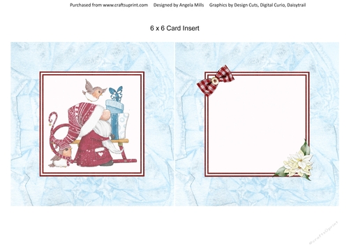 Christmas Gnomes 14: Santa 6 x 6 Card Insert with Blue Background, Blank