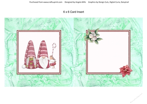 Christmas Gnomes 11 6 x 6 Card Insert with Mint Green Background, Blank