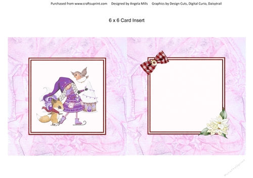 Christmas Gnomes 8 6 x 6 Card Insert with Lilac Background, Blank