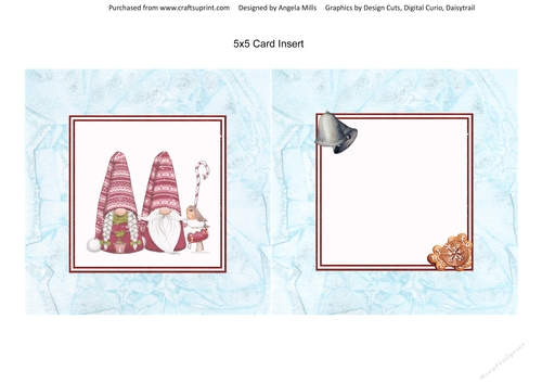 Christmas Gnomes 12 5 x 5 Card Insert, Aqua/Red, Blank