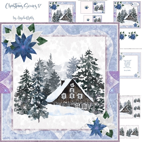 Christmas Scenes 17a: Winter Cabin 7 x 7 Card Mini Kit, 6 Sheets