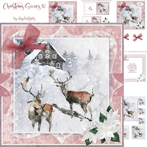 Christmas Scenes 20: Deer/Snowy Cabin 7 x 7 Card Mini Kit, 6 Sheets