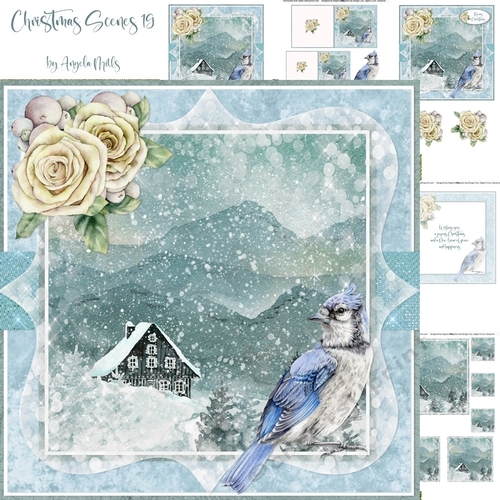 Christmas Scenes 19: Snowy Landscape/Bluejay 7 x 7 Card Mini Kit, 6 Sheets